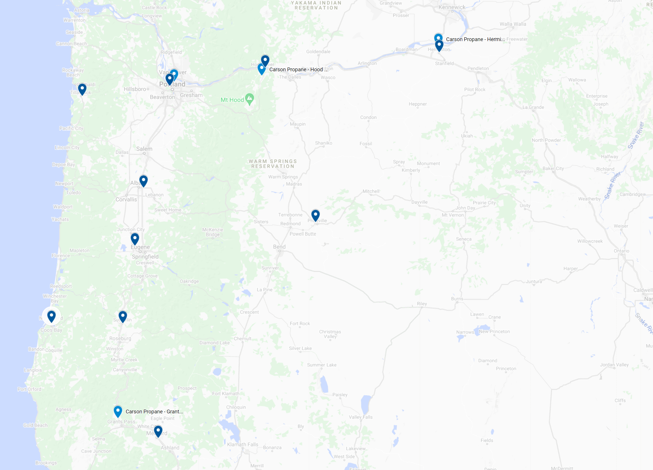 Carson Locations. Map Screenshot